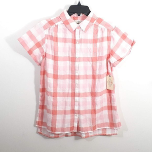 St. Johns Bay Shirt Short Sleeve Size Small Pink and‎ White Plaid B24